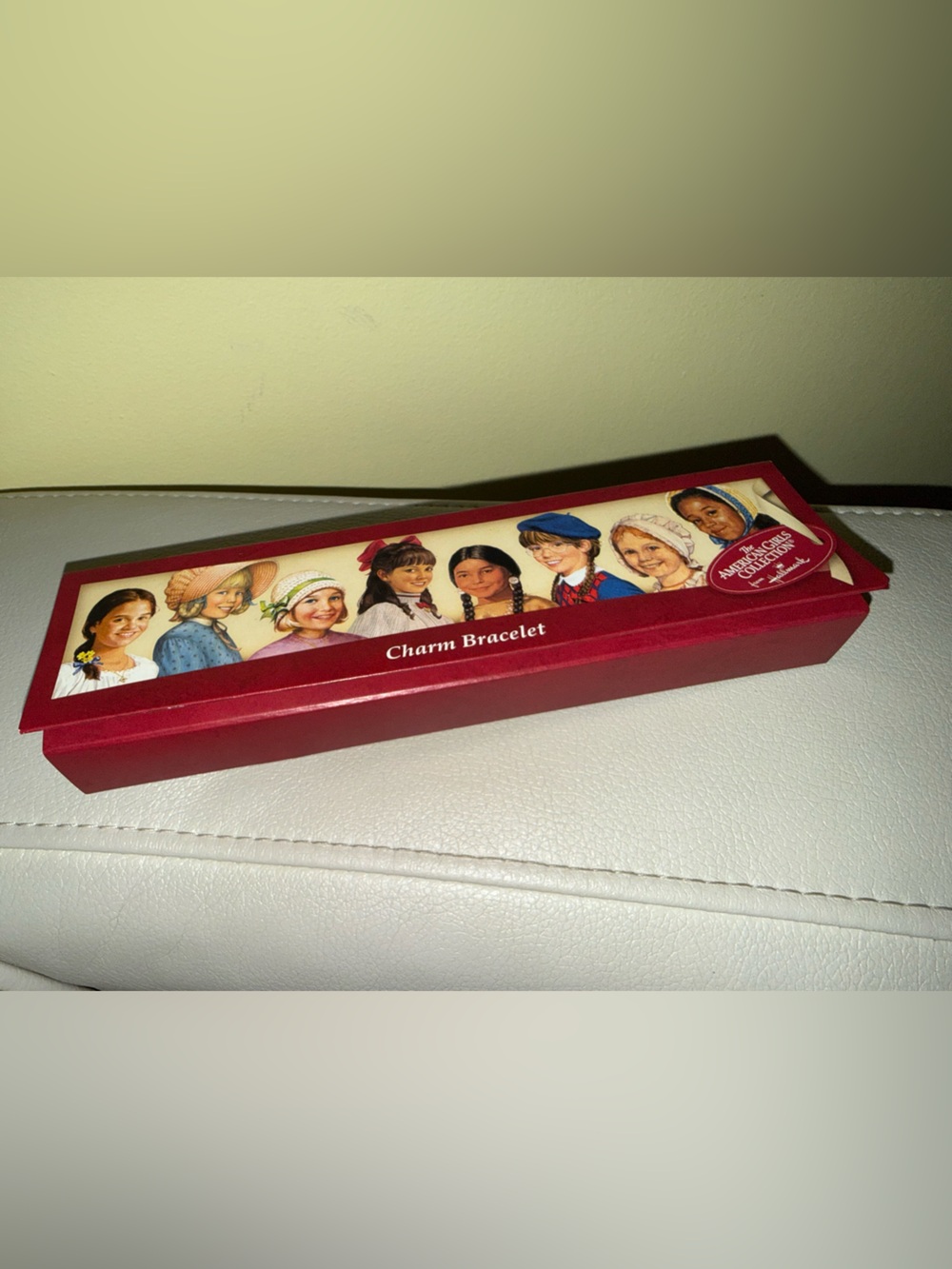 American Girl Red Rectangular Presentation Box with Silvertone charm bracelet